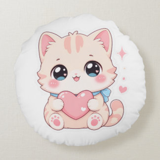 Almohada gráfica de corazón rosa de gatito Kawaii