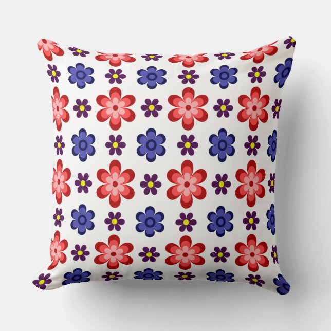 Almohada Grande Boho Azul Púrpura Flores Rojas (Anverso)