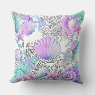Almohada Grande Caracoles de Mar Purpura Rosa Verd