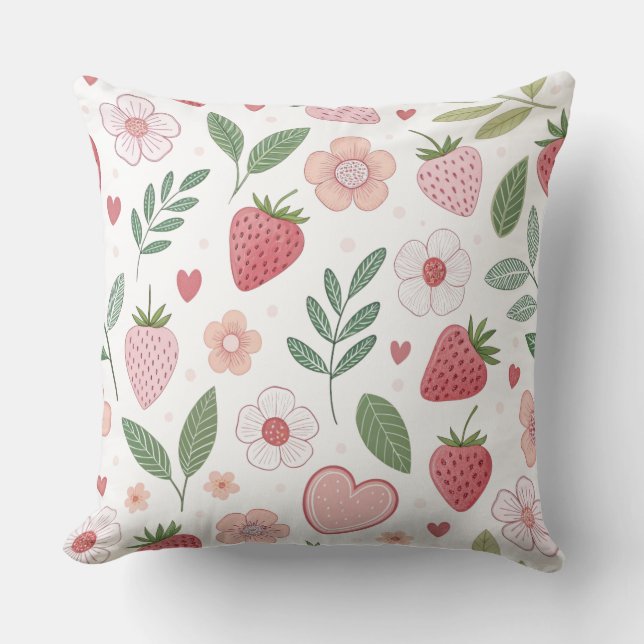 Almohada grande de 20x20 con estampado de fresa (Anverso)
