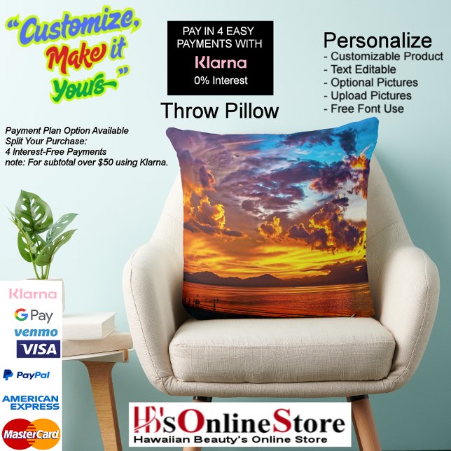 Almohada grande de poliéster Sunset Beach Square 5 (Sunset Beach Square Polyester Large Pillow 5.)