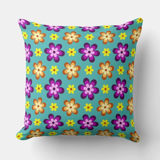 Almohada Grande de Tirar Flores Retro Coloridas Li (Anverso)