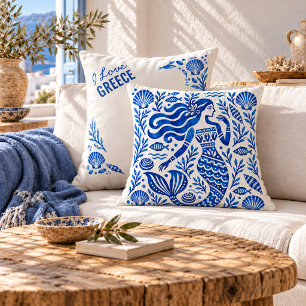 Almohada Griega de Sirena Azul Costera