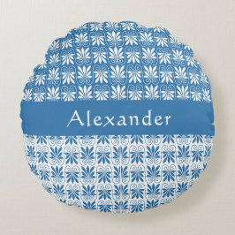 Almohada Griega Floral Azul y Blanco con Estilo Pe