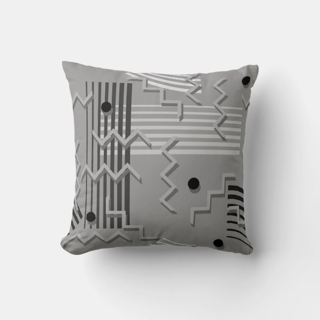 Almohada gris con patrón geométrico abstracto (Anverso)