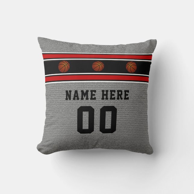 Almohada gris de baloncesto con su nombre y número (Anverso)