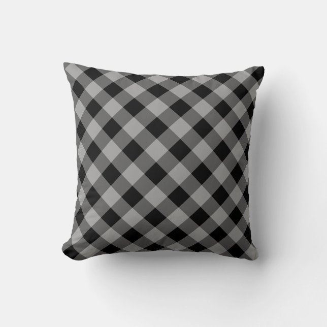 Almohada Gris de Cuadros Escoceses (Anverso)