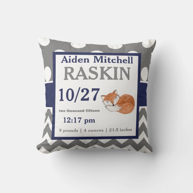 Almohada gris de la invitación del bebé del Fox de (Anverso)