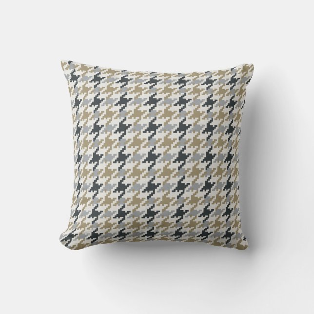 Almohada gris de la tela escocesa del houndstooth (Anverso)