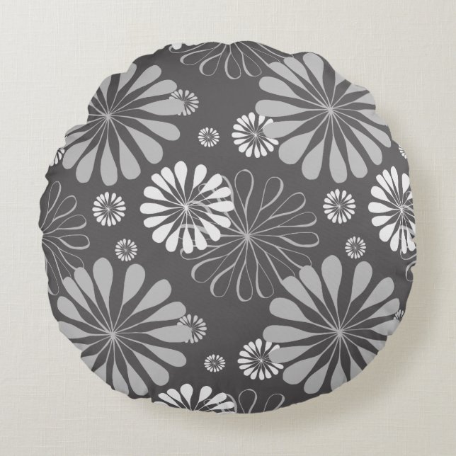 almohada gris floral redonda (Anverso)