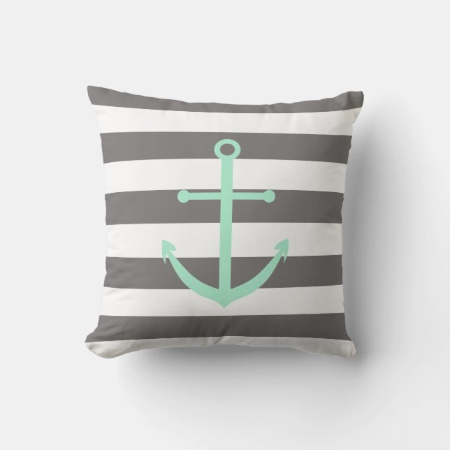 Almohada gris oscuro y de la menta del ancla (Anverso)