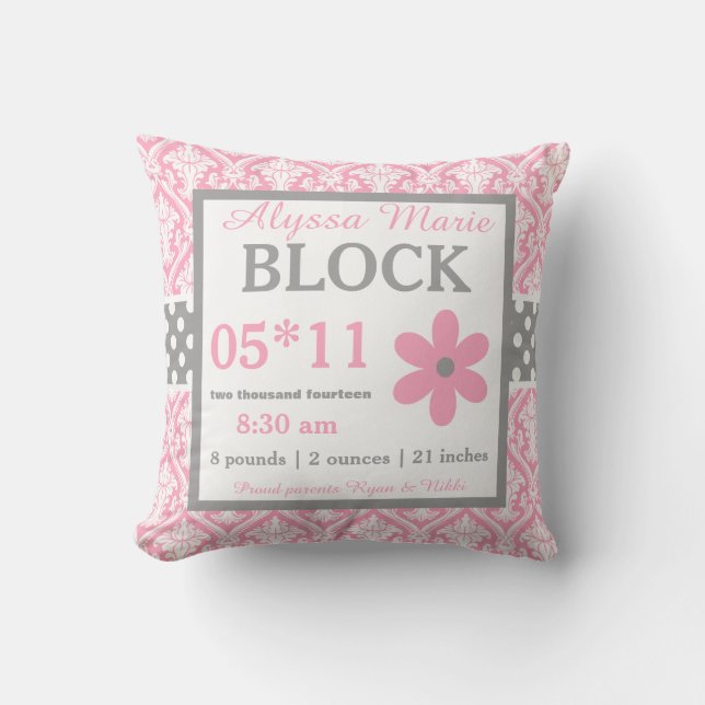 Almohada gris rosada de la invitación del bebé del (Anverso)