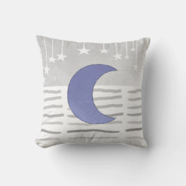 Almohada gris y azul luna y estrellas