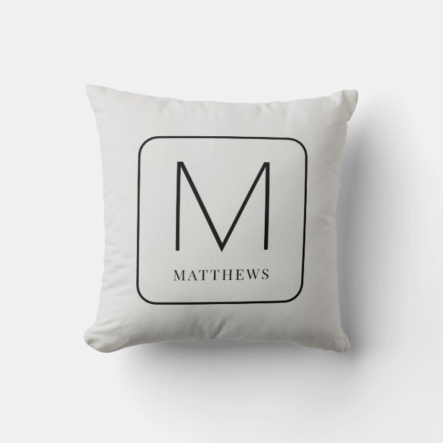 Almohada gris y negra simple con monograma moderno (Anverso)