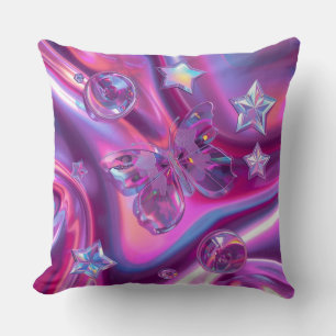 Almohada holográfica Y2K Rosa intenso y cromo