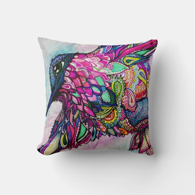 Almohada Hummingbird Zen Tangle de Michele Zurine (Anverso)