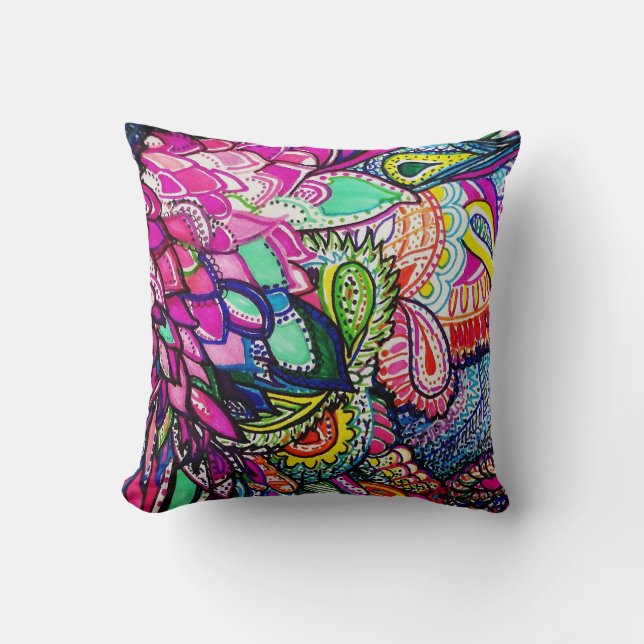 Almohada Hummingbird Zen Tangle por Michele Zurine (Anverso)