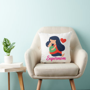 Almohada ilustrada de Supermamá Madre e Hijo