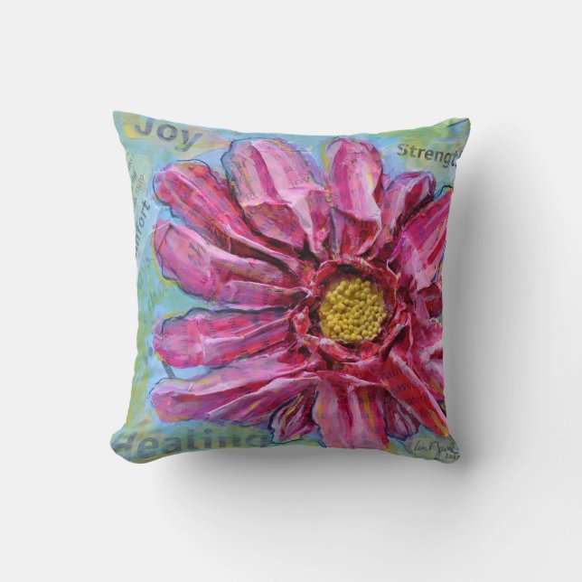 Almohada imponente de un Zinnia rosado en 3D (Anverso)