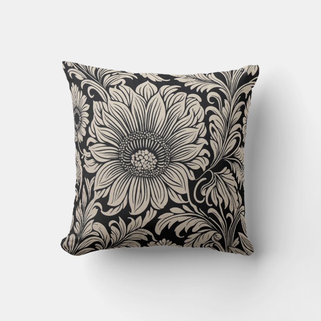 almohada impresa de diseño de flores con bello (Anverso)