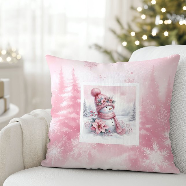 Almohada infantil de Navidad Bosque Invernal Rosa  (Rustic Pinkmas Winter Forest Kids Holiday Pillow

)
