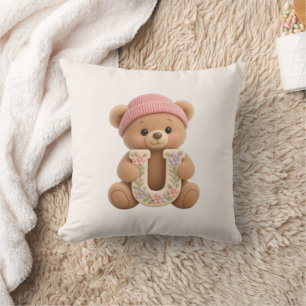 Almohada inicial de osito de peluche para nursery 