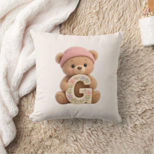 Almohada inicial de osito de peluche para nursery 