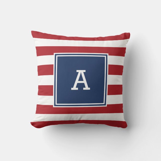 almohada inicial de rayas rojas náuticas (Anverso)