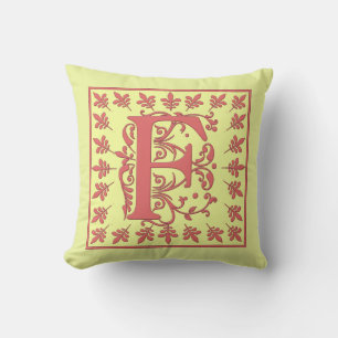 ALMOHADA INICIAL F - F rosa sobre fondo AMARILLO