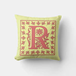 ALMOHADA INICIAL R - R Rosa sobre Fondo AMARILLO