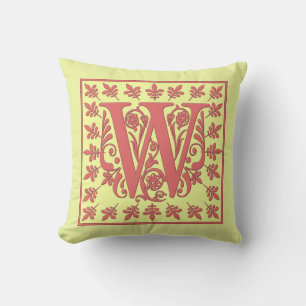 ALMOHADA INICIAL W - W Rosa sobre fondo AMARILLO