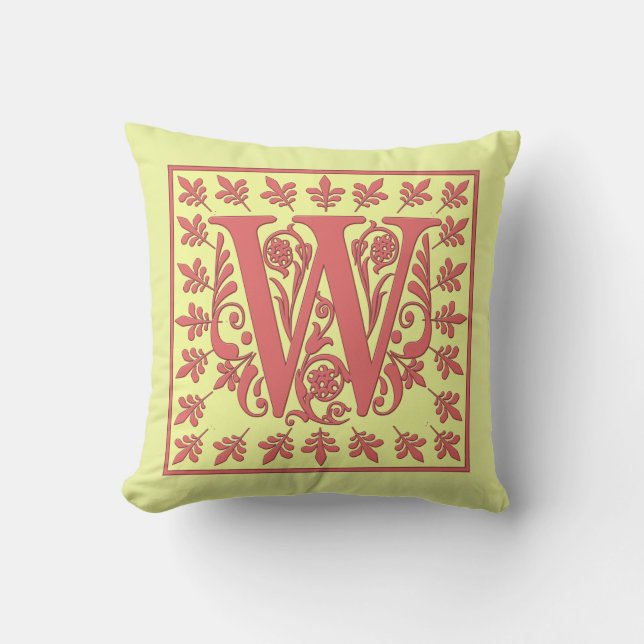 ALMOHADA INICIAL W - W Rosa sobre fondo AMARILLO (Anverso)