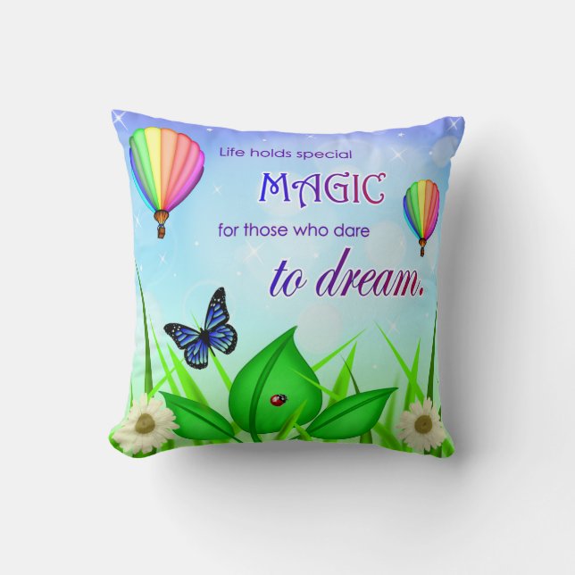 Almohada inspiradora de sueños con cita (Anverso)