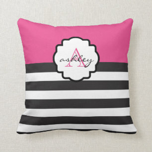 Almohada intrépida del monograma de la raya del