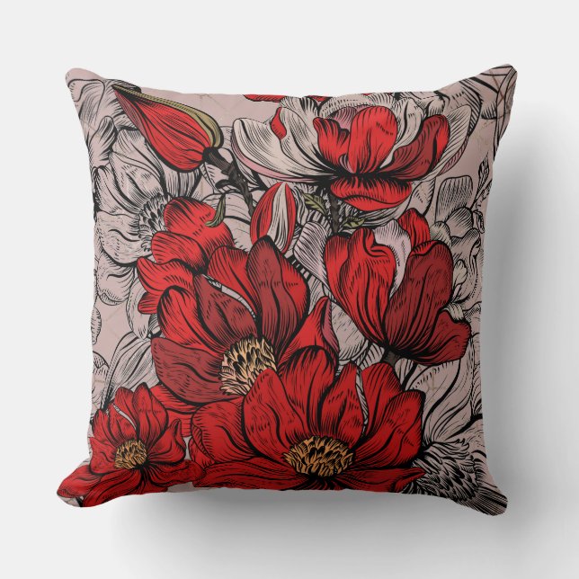 Almohada inversible rosa con polvo floral (Anverso)