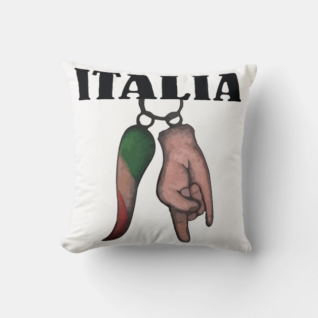 ALMOHADA ITALIANA DEL CUERNO CON EL MAL DE OJO, (Anverso)