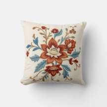 Almohada Jacobeana de Crewel Floral Crema