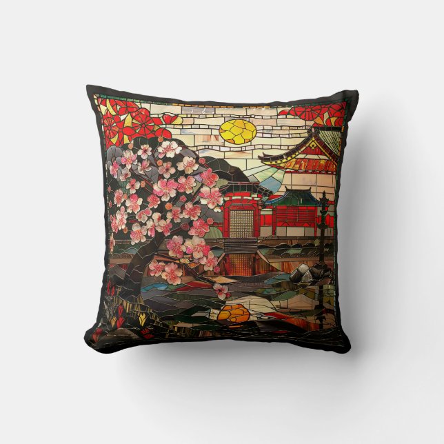 Almohada japonesa de arte de vidrio teñido (Anverso)