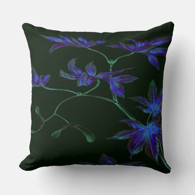 Almohada Japonesa Floral Azul Profundo y Verde (Anverso)