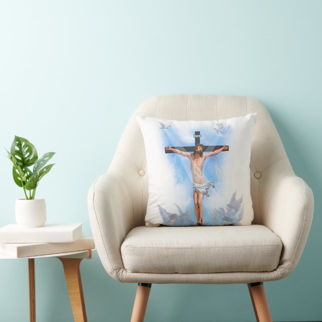 Almohada Jesús en cruz con pájaros (Silla)