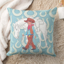 Almohada Joven Vaquero y Caballo