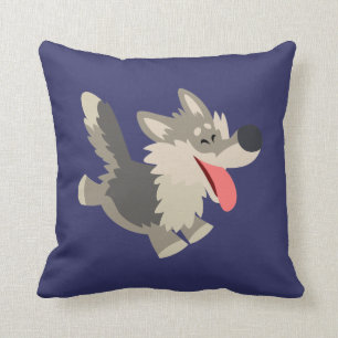 Almohada juguetona linda del lobo del dibujo