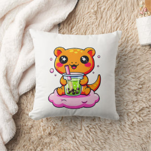 Almohada Kawaii de Ajolote Bebiendo Té de Boba Ros