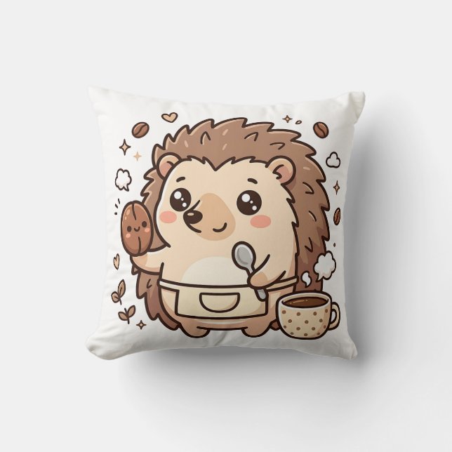 Almohada Kawaii de Café con Erizo (Anverso)