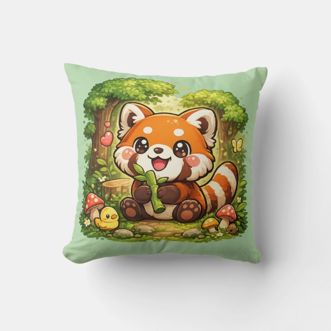 Almohada Kawaii de Panda Rojo Lindo (Anverso)