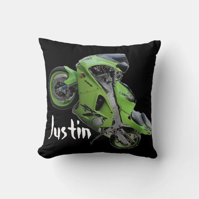 Almohada Kawasaki Verde "Crotch Rocket" (Anverso)