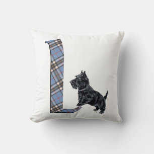 Almohada L con monograma de Terrier Escocés