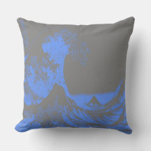 Almohada La Gran Ola Azul y Gris