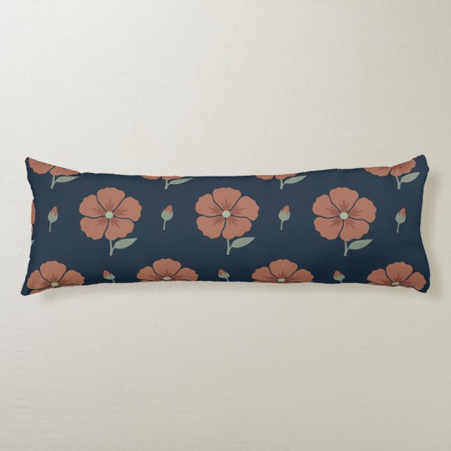 Almohada larga de terracota floral azul melancólic (Anverso)