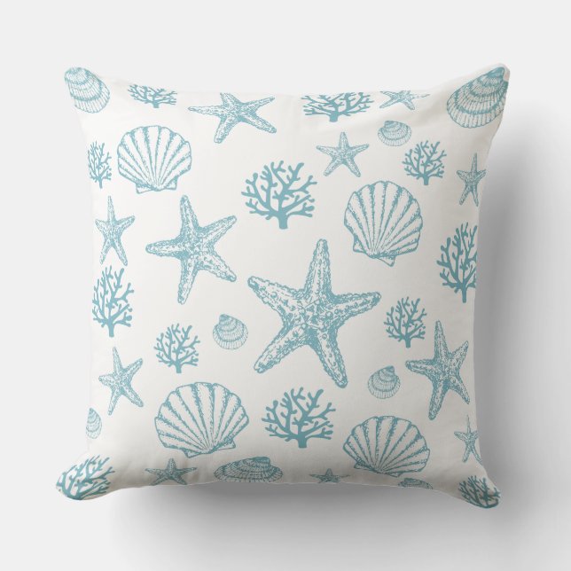 Almohada Lg Teal Seashell Starfish Playera  (Anverso)